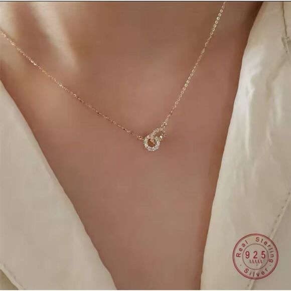 Pavé Crystal Geometry 18k Necklace –over 925 Sterling Silver, EWomen's Pendant - Picture 5 of 5